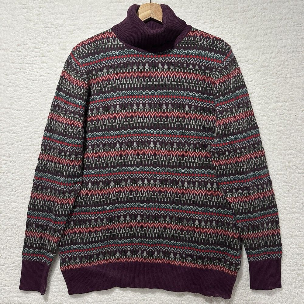 LL Bean Women's Multicolor Geometric‎ Turtleneck Cotton Cashmere Sweater Size XL